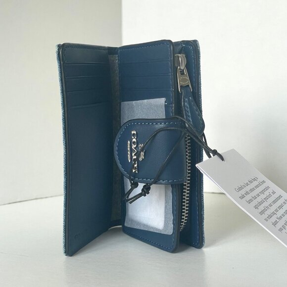 Coach Medium Corner Zip Wallet CA096 Signature Denim Cotton Compact ID - Picture 5 of 10